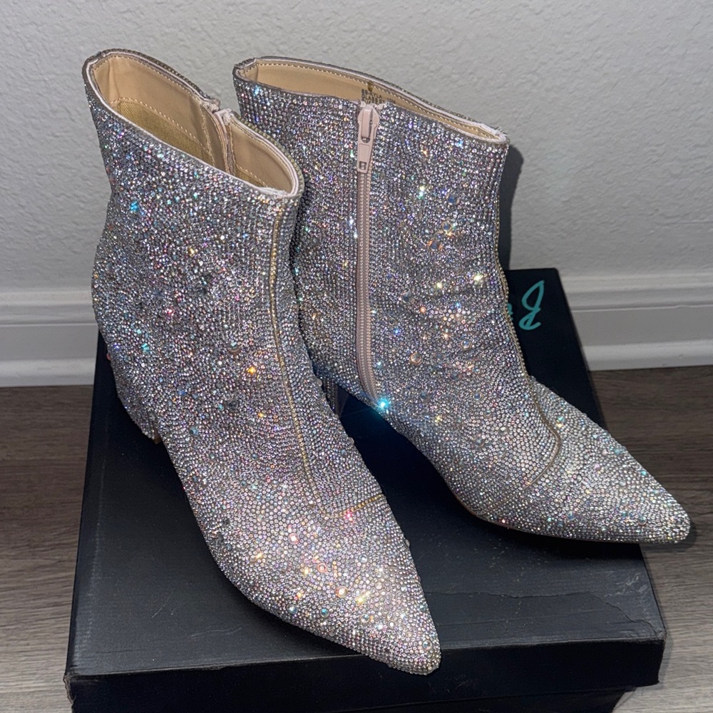Betsey Johnson Sparkling Silver Ankle Booties